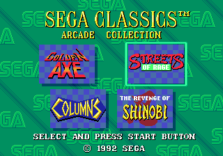  Sega Classics Arcade Collection 4-in-1 menu 