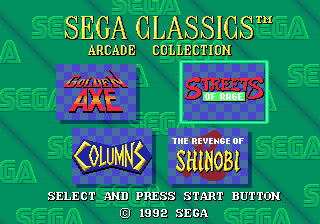 Sega Classics Arcade Collection 4-in-1 menu
